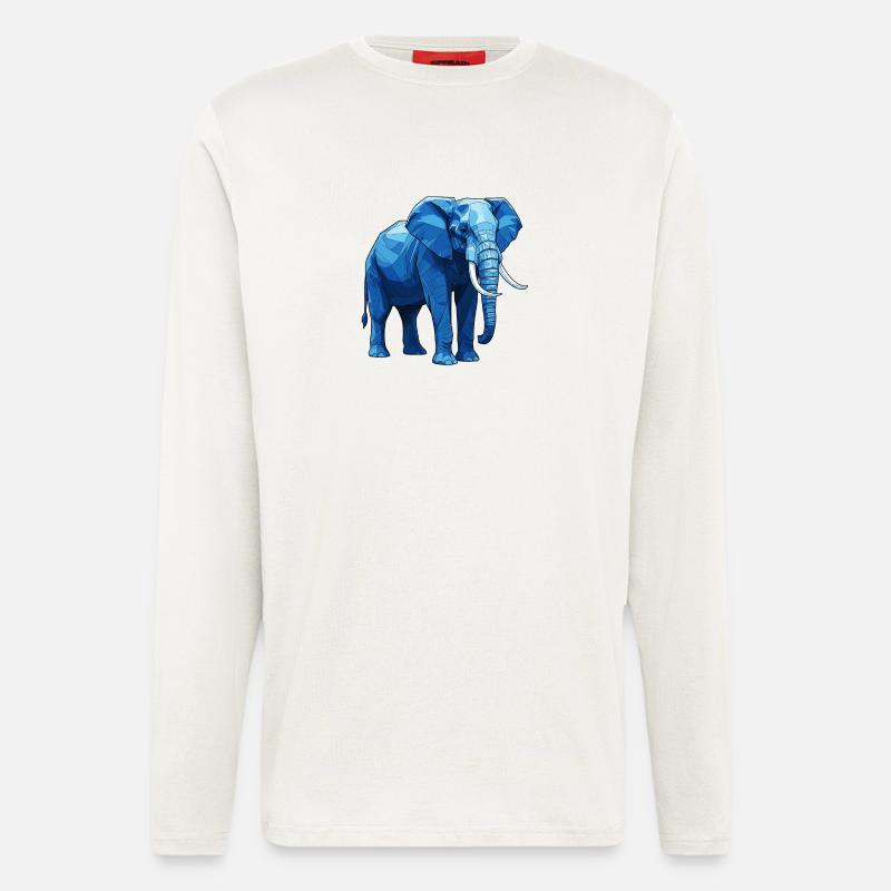 Geometrischer Blauer Elefant - Langarmshirt - made by SPREAD  - OFF WHITE