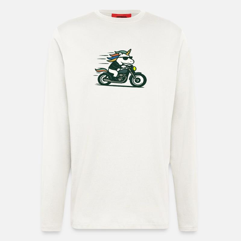 Fast Biker einhornfahrende Motorrad-Maskottchen-Kunst - Langarmshirt - made by SPREAD  - OFF WHITE