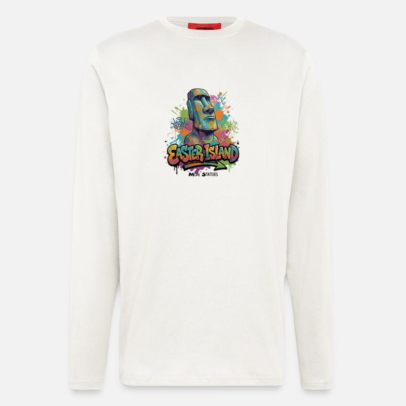 Moai – Hüter der Osterinsel - Vibrant Graffiti  - Langarmshirt - made by SPREAD  - OFF WHITE