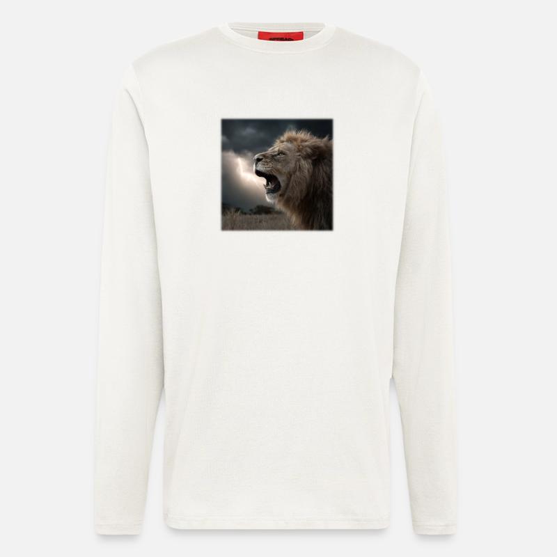 Dramatischer Roaring King - Löwe im Sturm - Langarmshirt - made by SPREAD  - OFF WHITE