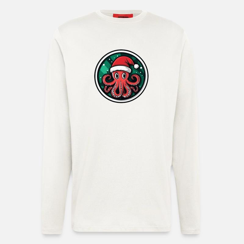 Weihnachtsoktopus mit Santa Hut - Langarmshirt - made by SPREAD  - OFF WHITE