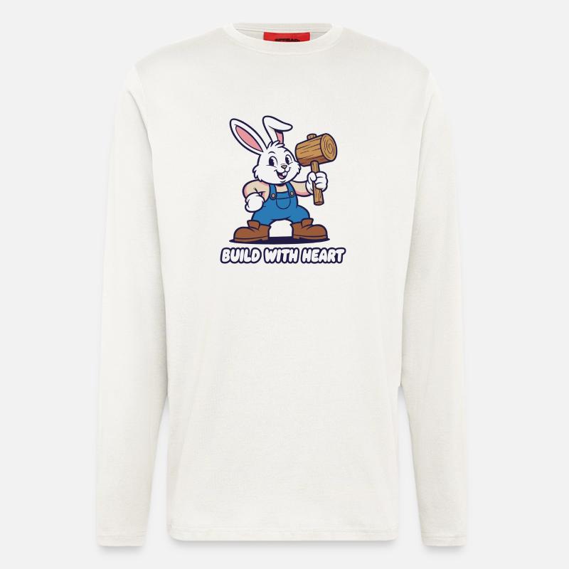 Hase mit Hammer – Herz Baumotiv - Langarmshirt - made by SPREAD  - OFF WHITE