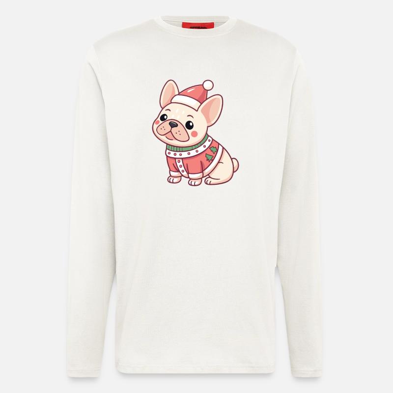Chiot Noël en pull rouge - Manches longues bio décontracté fabriqué en UE - OFF WHITE