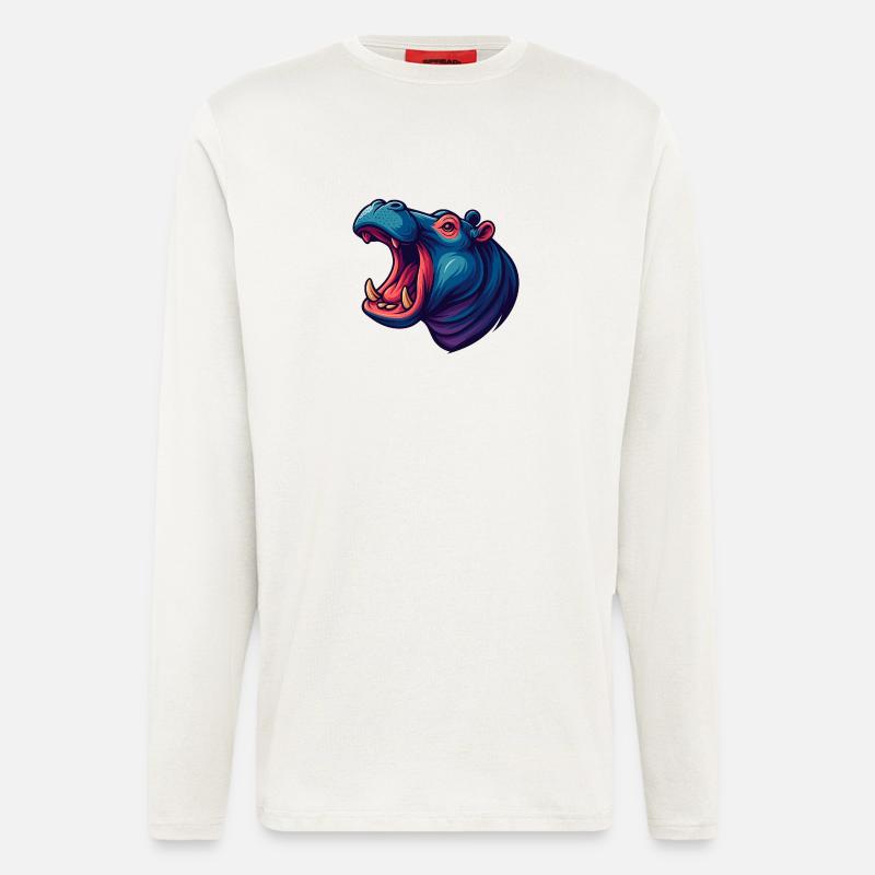 Neon-Hippo mit offener Schnauze - Langarmshirt - made by SPREAD  - OFF WHITE