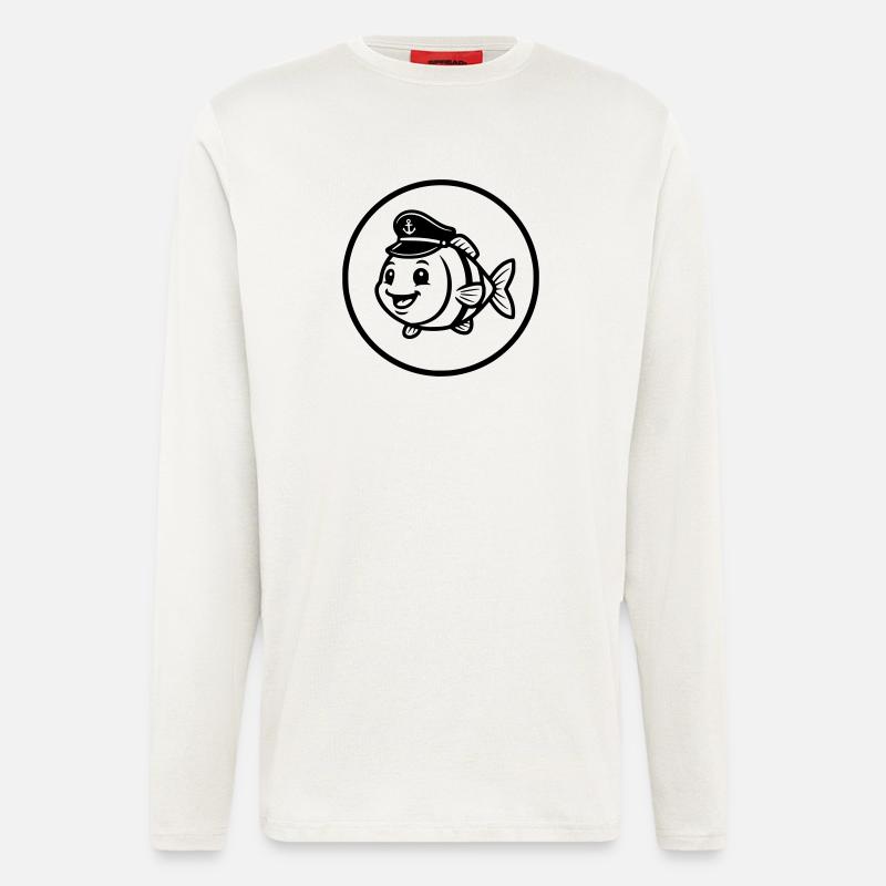 Funny Fish Captain Cap Comic - Longsleeve - made by SPREAD  - OFF WHITE