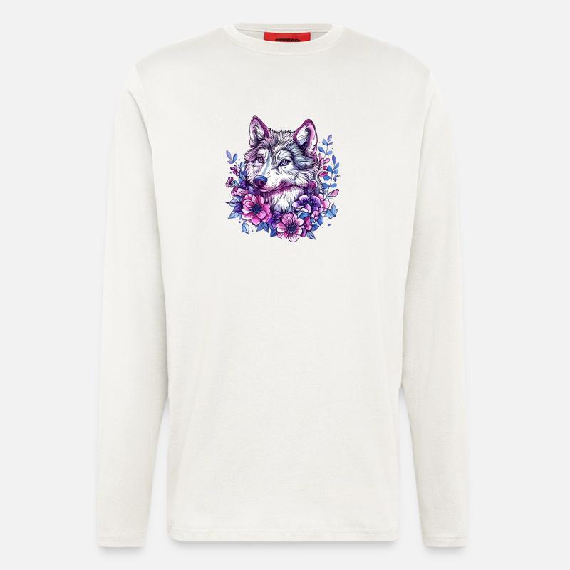 Blütenwolf: Farbexplosion im Blütenkranz - Langarmshirt - made by SPREAD  - OFF WHITE