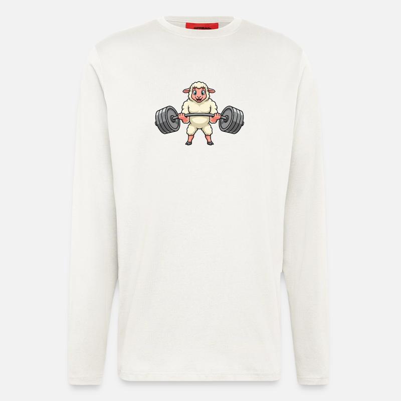 Starkes Schaf mit Hantel Krafttraining Cartoon - Langarmshirt - made by SPREAD  - OFF WHITE