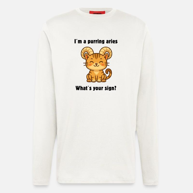 Süße Widder Katze – Starkes Sternzeichen Design - Langarmshirt - made by SPREAD  - OFF WHITE