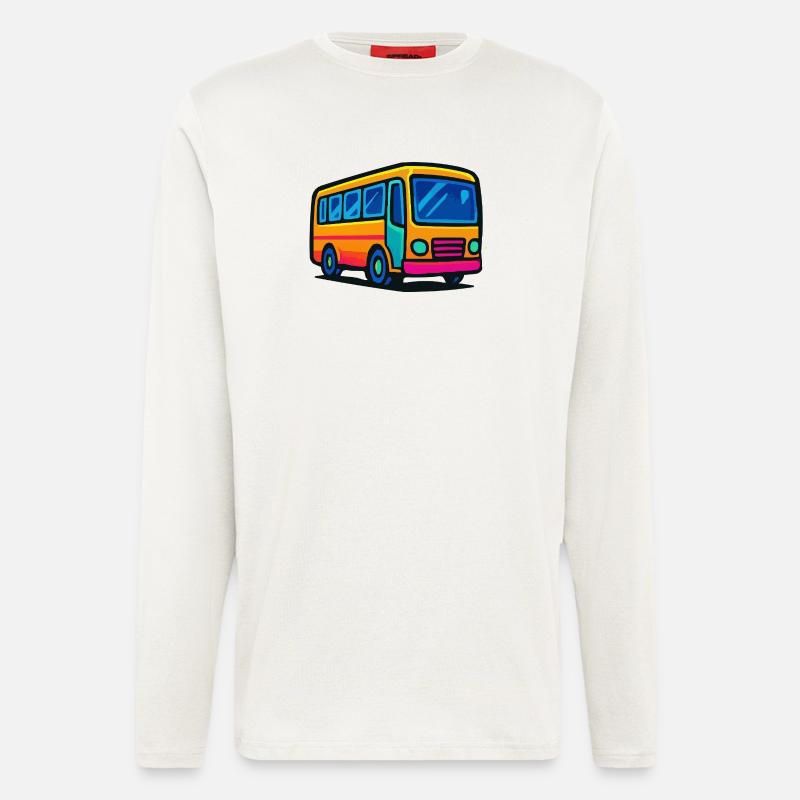 Illustration de bus de comics - Manches longues bio décontracté fabriqué en UE - OFF WHITE