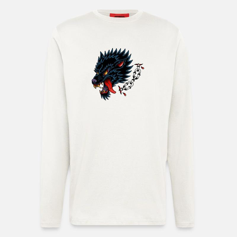 Black Wolf Old School Tattoo-Design - Langarmshirt - made by SPREAD  - OFF WHITE