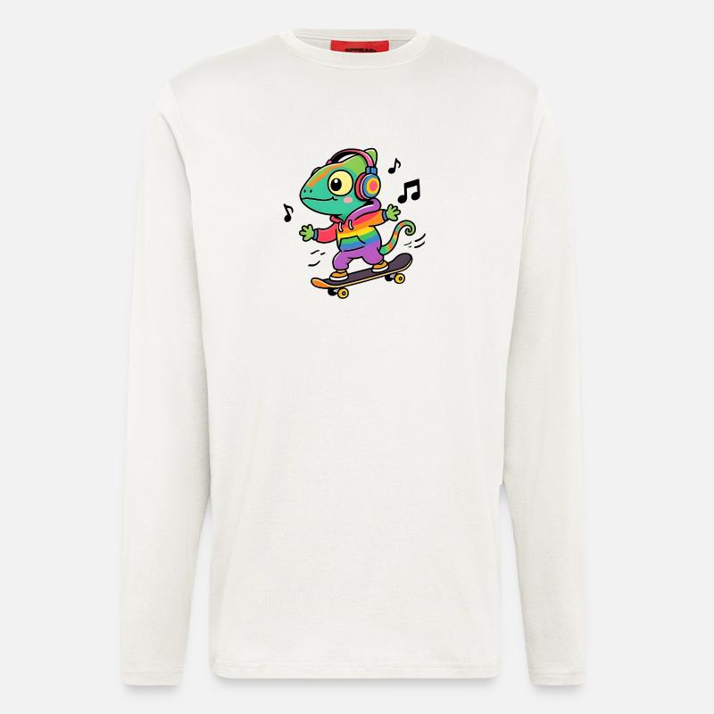 Rainbow Chameleon on Skate - Longsleeve - made by SPREAD  - OFF WHITE