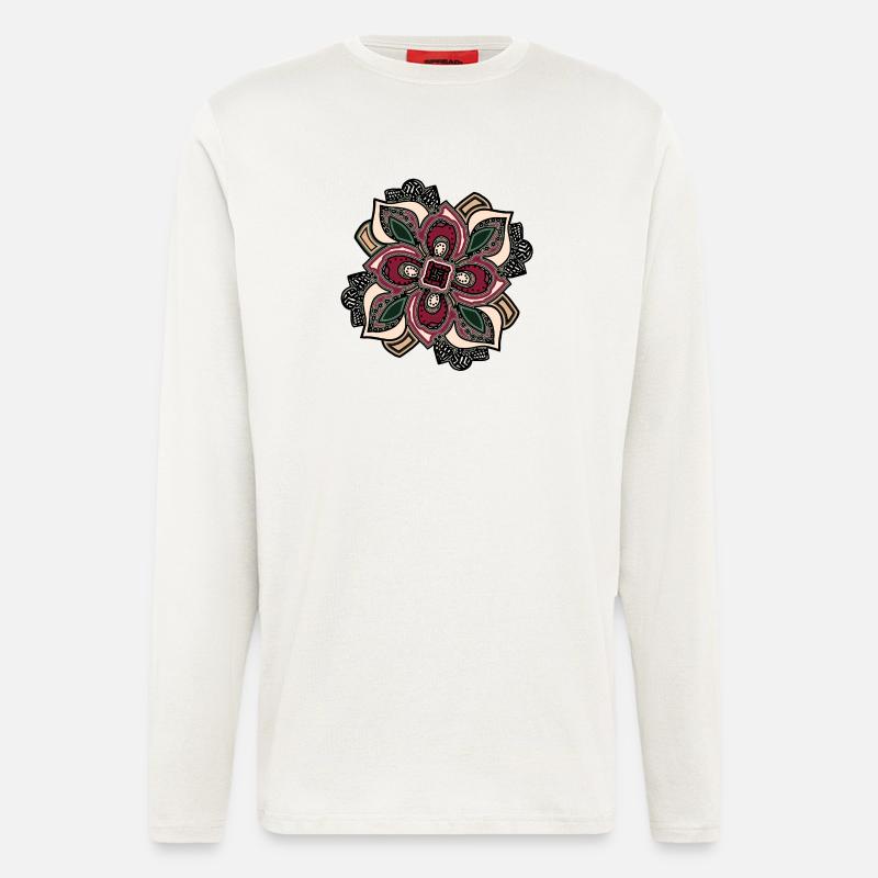 Boho Mandala-Blüte Pink Grün - Langarmshirt - made by SPREAD  - OFF WHITE