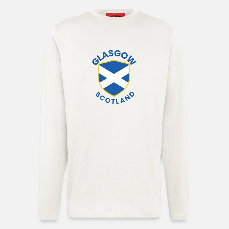 Conception du Bouclier écossais de Glasgow - Manches longues bio décontracté fabriqué en UE - OFF WHITE