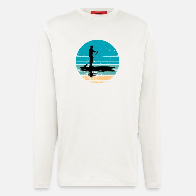 Paddleboard mit maritimer Atmosphäre im Retro-Stil - Langarmshirt - made by SPREAD  - OFF WHITE