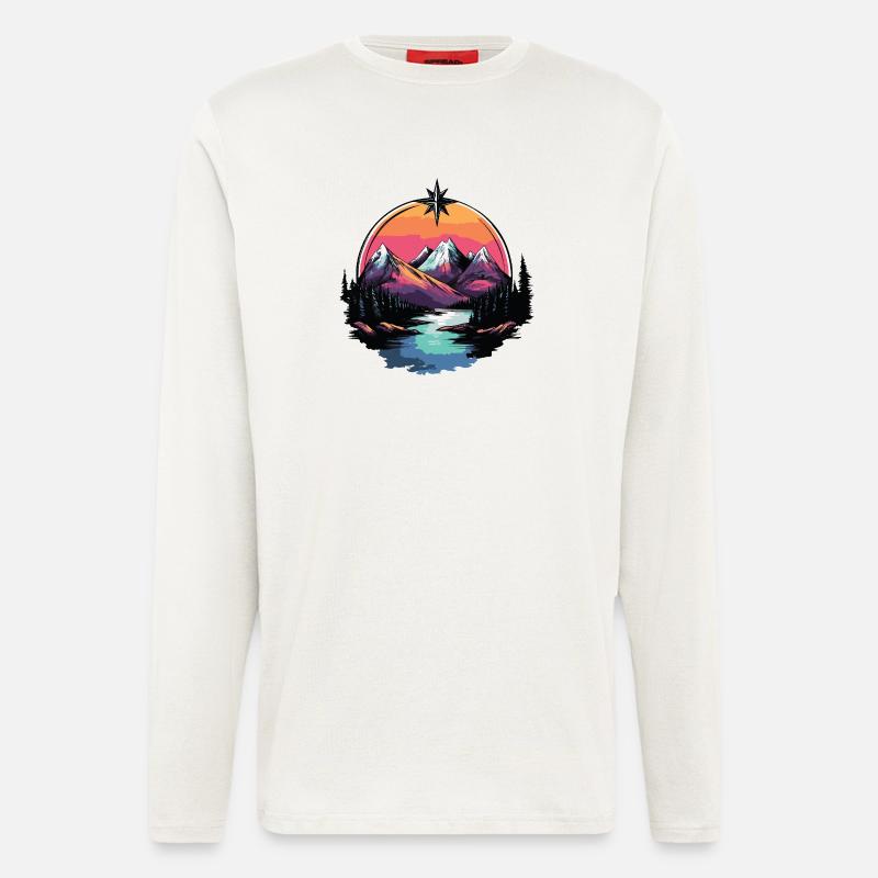 Berge Natur Landschaft Kompass - Langarmshirt - made by SPREAD  - OFF WHITE