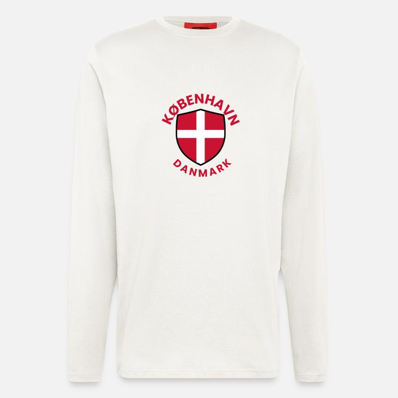 Bouclier de Copenhague avec drapeau danois - Manches longues bio décontracté fabriqué en UE - OFF WHITE