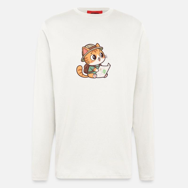 Cat Explorer and Map - Longsleeve - made by SPREAD  - OFF WHITE