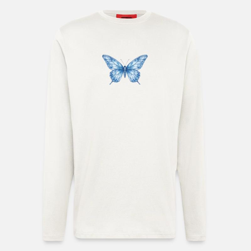Blauer Geometrischer Schmetterling - Langarmshirt - made by SPREAD  - OFF WHITE