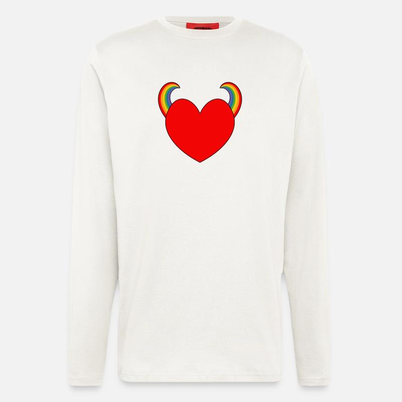 Rotes Herz mit Regenbogenhörnern - Langarmshirt - made by SPREAD  - OFF WHITE