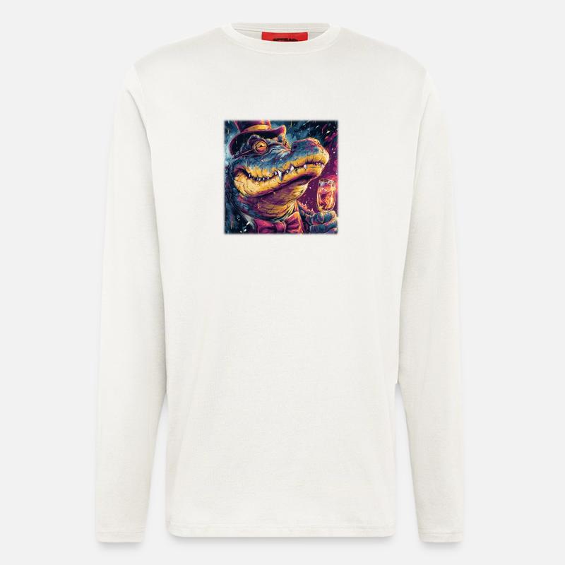 Gentleman Crocodile with Top Hat & Champus - Longsleeve - made by SPREAD  - OFF WHITE