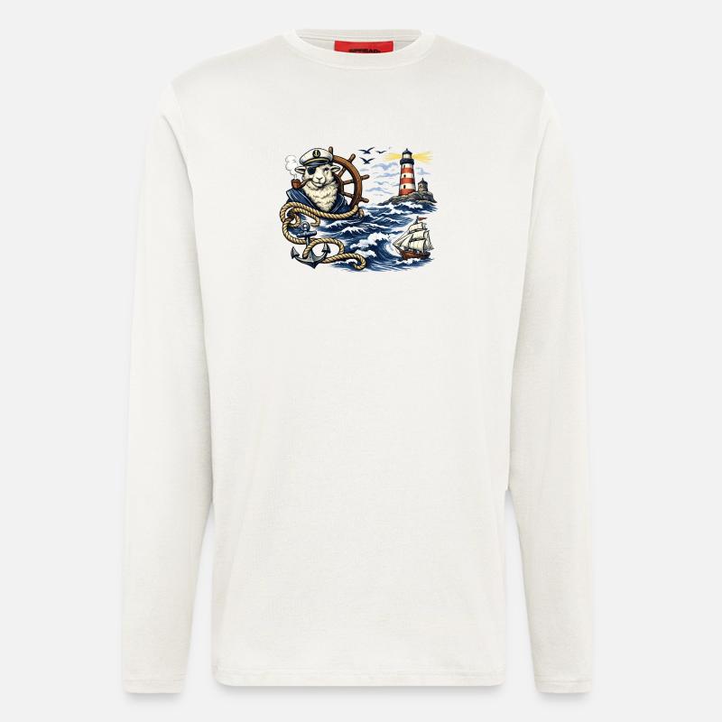 Seefahrer-Schaf im Sturm - Langarmshirt - made by SPREAD  - OFF WHITE