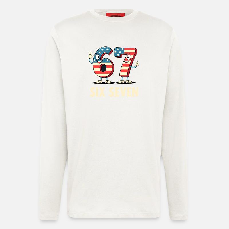 US Flag 67 Memes Six Seven - Manches longues bio décontracté fabriqué en UE - OFF WHITE
