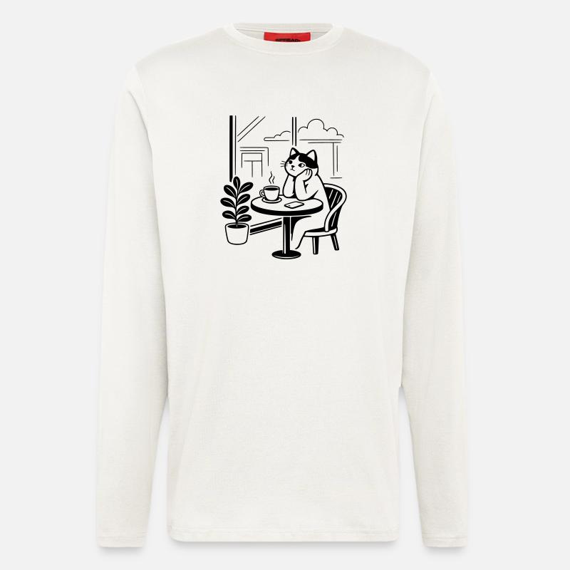 Nachdenkliche Katze Café - Langarmshirt - made by SPREAD  - OFF WHITE