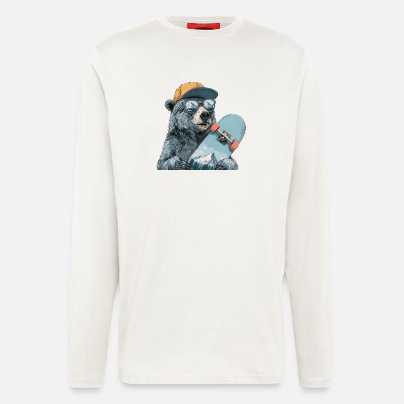 Bär Skater mit Bergreflexion - Langarmshirt - made by SPREAD  - OFF WHITE