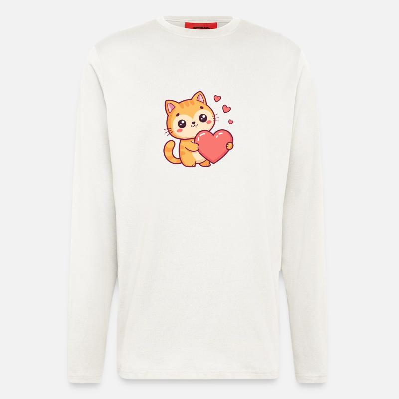 Süße Katze hält ein Herz - Langarmshirt - made by SPREAD - OFF WHITE