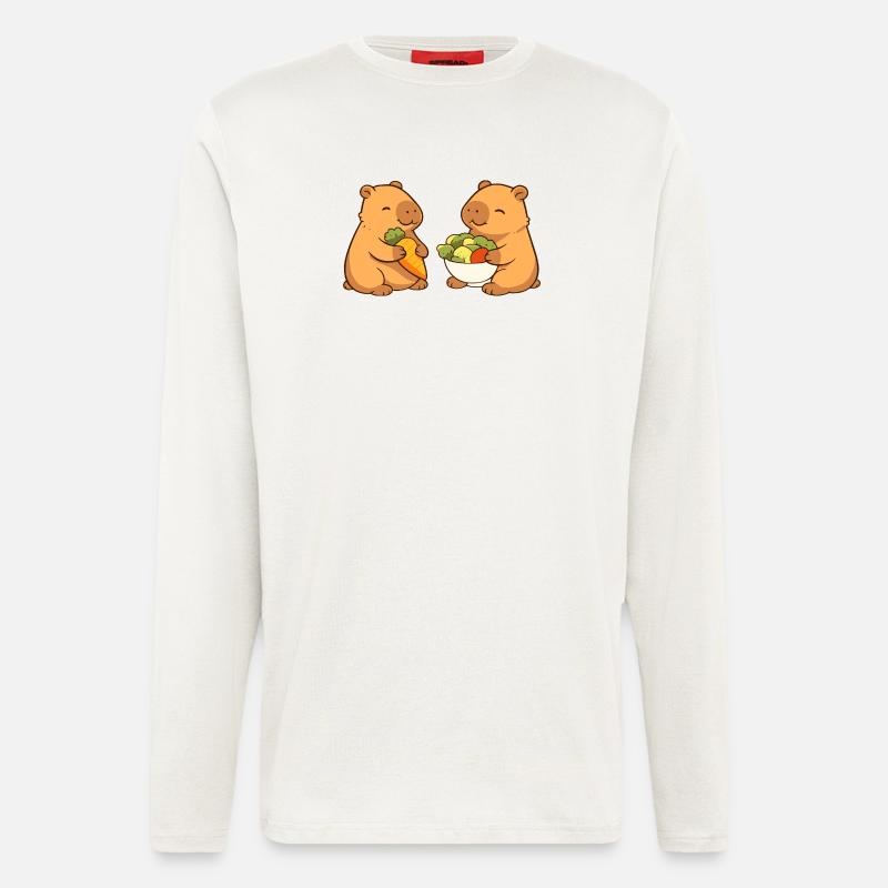 Capybara Paar mit Gemüse – entspannt & niedlich - Langarmshirt - made by SPREAD  - OFF WHITE