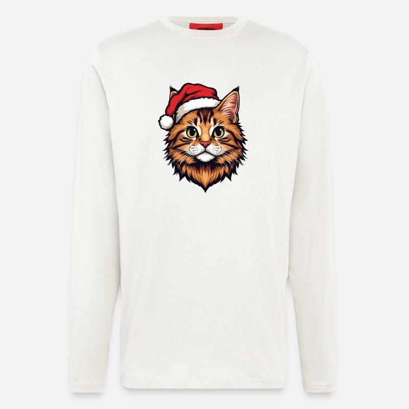 Weihnachtskatze mit Santa-Hut - Langarmshirt - made by SPREAD  - OFF WHITE