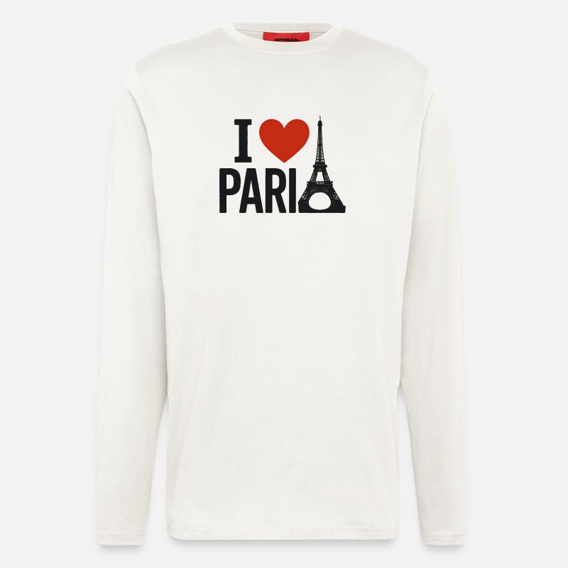 J'aime Paris Cœur et Tour Eiffel - Manches longues bio décontracté fabriqué en UE - OFF WHITE