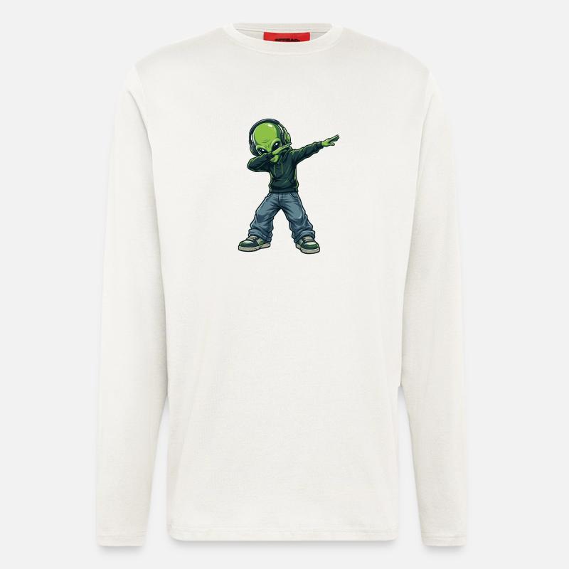 Dabbing Alien – Funny Sci-Fi Cartoon Motif - Longsleeve - made by SPREAD  - OFF WHITE