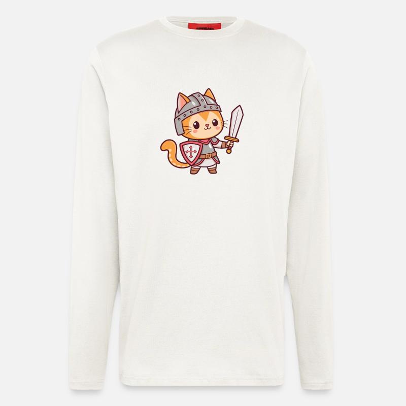 Kawaii-Ritterkatze mit Schwert - Langarmshirt - made by SPREAD  - OFF WHITE