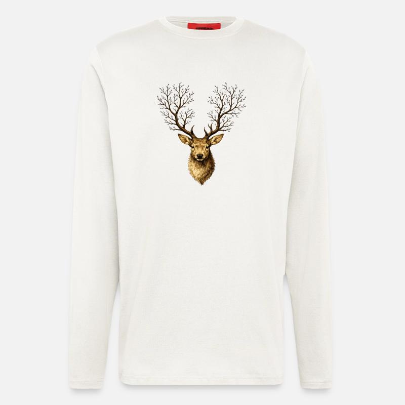Hirschkopf mit Baumgeweih – Mystischer Waldgeist - Langarmshirt - made by SPREAD  - OFF WHITE