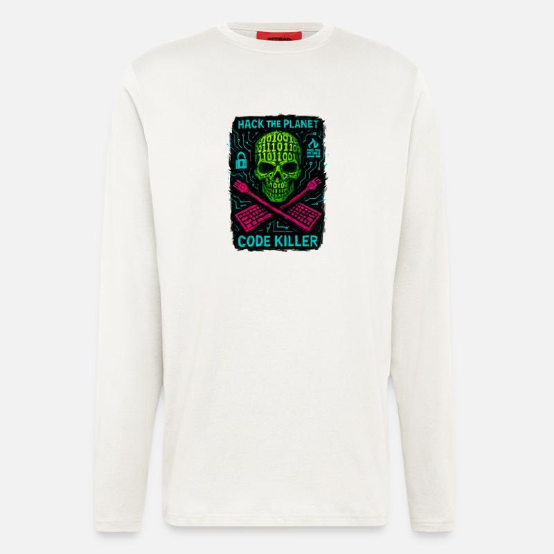 Hack the Planet Code Killer – Cybersicherheit - Langarmshirt - made by SPREAD  - OFF WHITE