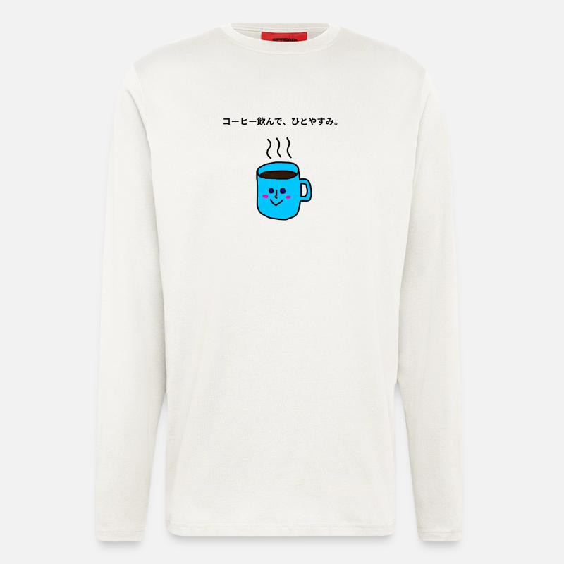 Blaue Kawaii-Kaffeepausentasse - Langarmshirt - made by SPREAD  - OFF WHITE