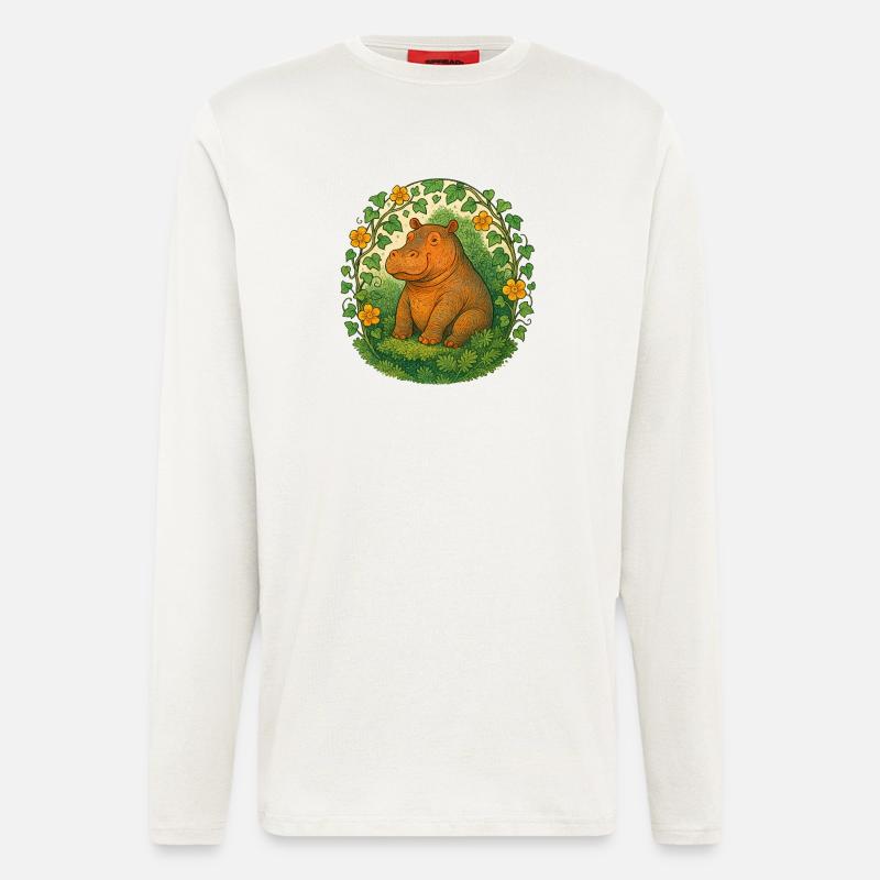Verspieltes Nilpferd im Ivy Circle - Langarmshirt - made by SPREAD  - OFF WHITE