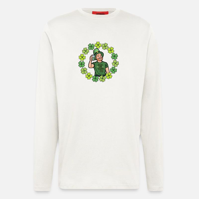 St. Patrick's Day Cartoon mit Kleeblättern - Langarmshirt - made by SPREAD  - OFF WHITE