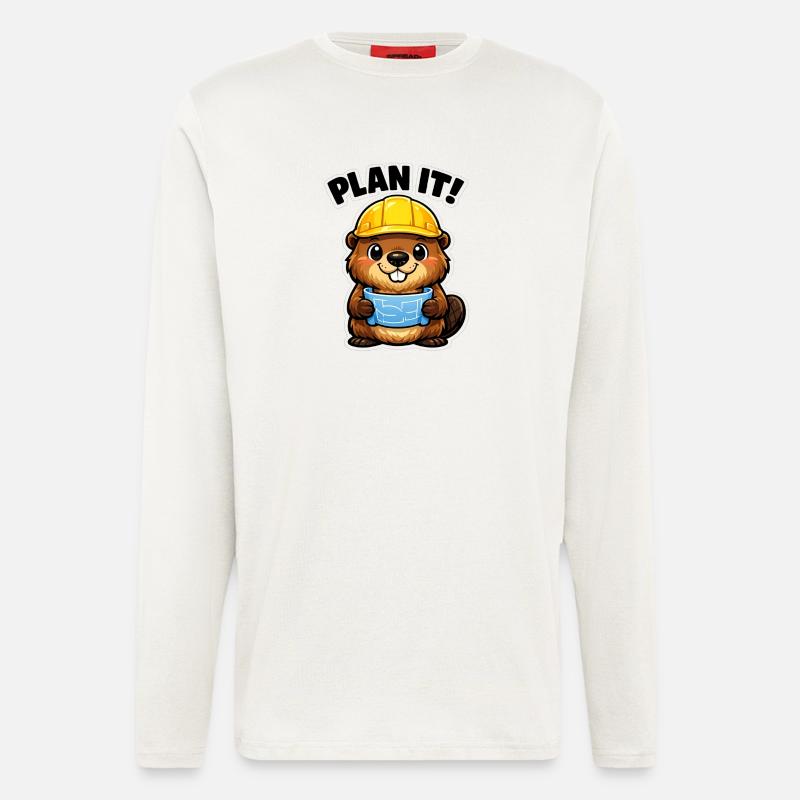 Bauheld Beaver with Plan - Longsleeve - made by SPREAD  - OFF WHITE