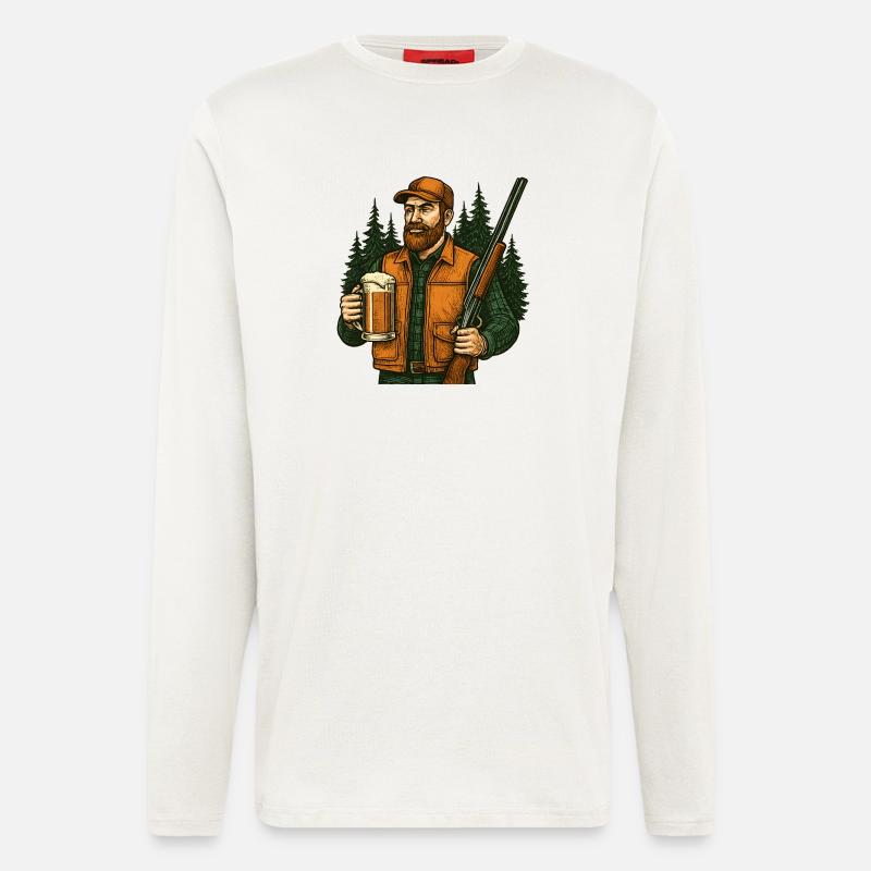 Waldjäger mit Bier und Gewehr - Langarmshirt - made by SPREAD  - OFF WHITE