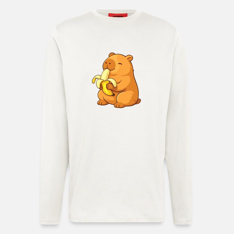 Lächelnder Capybara isst Banane - Langarmshirt - made by SPREAD  - OFF WHITE