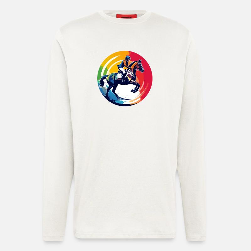 Regenbogen Springpferd Pferd Springreiten Motiv - Langarmshirt - made by SPREAD  - OFF WHITE