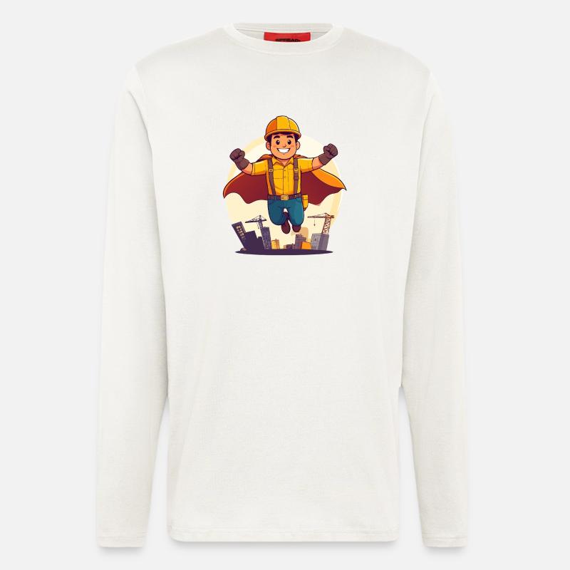 Bauhelden Superheld Bauarbeiter Held der Baustelle - Langarmshirt - made by SPREAD  - OFF WHITE