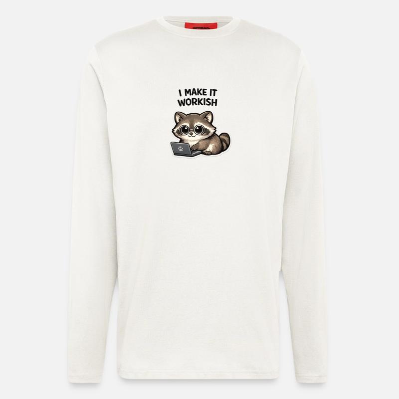 Workish Waschbär am Laptop - Langarmshirt - made by SPREAD  - OFF WHITE