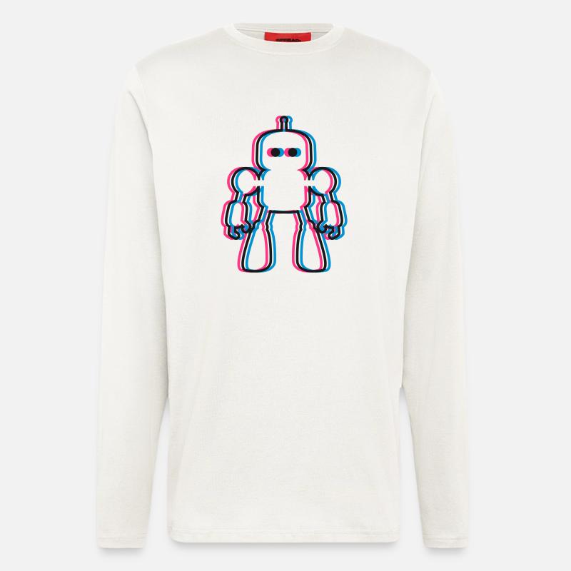 Roboter 3D Effekt KI Sci-Fi  - Langarmshirt - made by SPREAD  - OFF WHITE