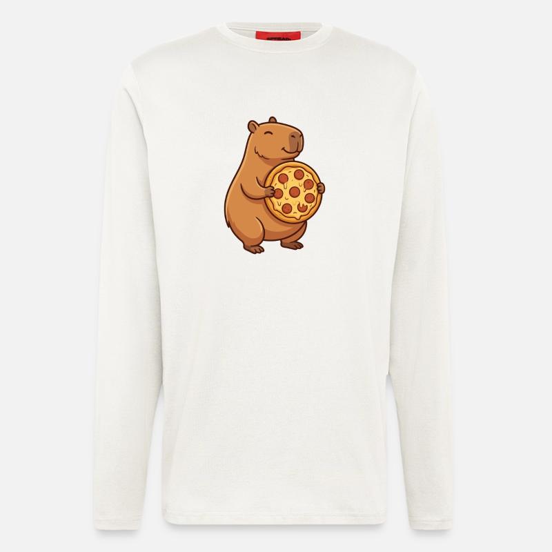 Capybara mit Pizza  - Langarmshirt - made by SPREAD  - OFF WHITE