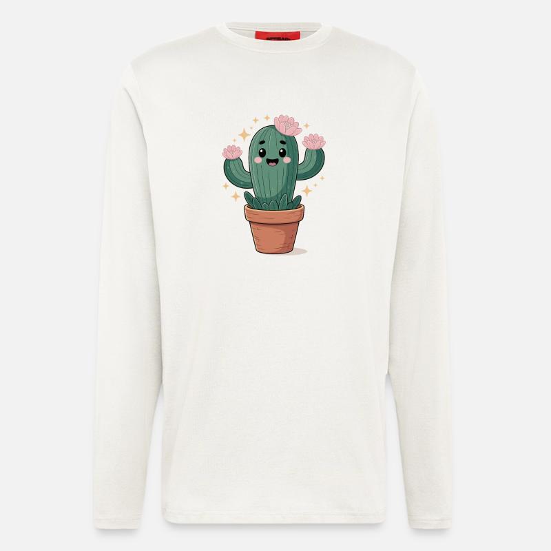 Lustiger Kaktus im Topf mit Blüten - Langarmshirt - made by SPREAD  - OFF WHITE