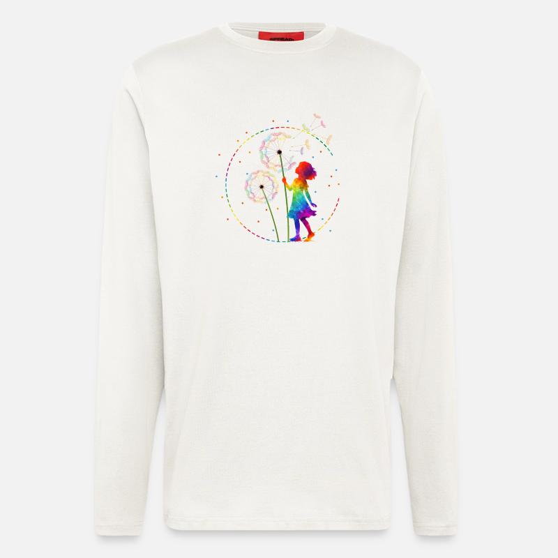 Regenbogen Mädchen mit Pusteblume - Langarmshirt - made by SPREAD  - OFF WHITE