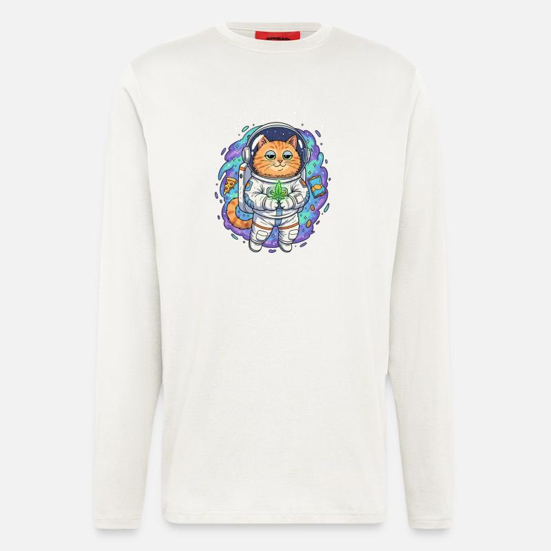 Chat Épaveuse de l’Espace - Manches longues bio décontracté fabriqué en UE - OFF WHITE